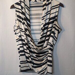 New York & Company Women's Silky Black and White Swooped Camisole Size Large